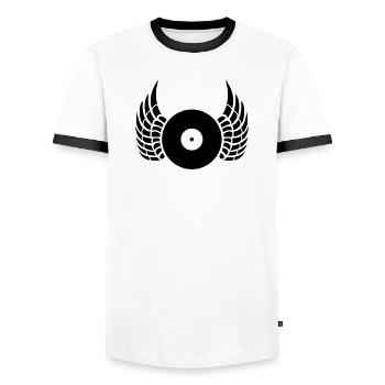 dj - Men's Ringer Shirt - white/black - Front - AI Model Female 172 light (172cm) & AI Model Male 178 dark (178cm)