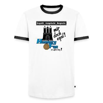 Hamburg , Tradition , Fußball , Fan Leben (25) - Männer Kontrast-T-Shirt - Weiß/Schwarz - Vorne - AI Model Female 172 light (172cm) & AI Model Male 178 dark (178cm)