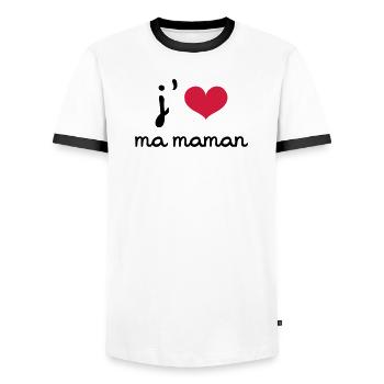 J'aime ma Maman - T-shirt contrasté Homme - blanc/noir - Devant - AI Model Female 172 light (172cm) & AI Model Male 178 dark (178cm)
