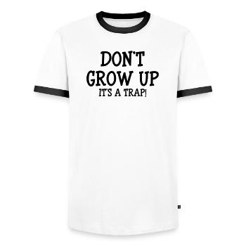 Don't Grow up, It's a trap ! - Männer Kontrast-T-Shirt - Weiß/Schwarz - Vorne - AI Model Female 172 light (172cm) & AI Model Male 178 dark (178cm)