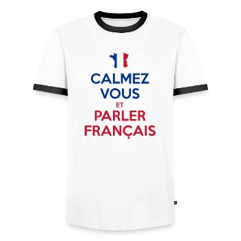 Calmez Vous et Parler Français - T-shirt contrasté Homme - blanc/noir - Devant - AI Model Female 172 light (172cm) & AI Model Male 178 dark (178cm)