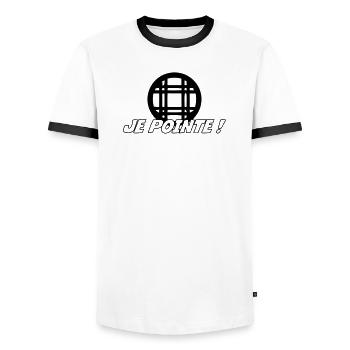 Pétanque - T-shirt contrasté Homme - blanc/noir - Devant - AI Model Female 172 light (172cm) & AI Model Male 178 dark (178cm)