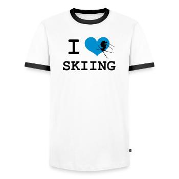 I Love Skiing - Männer Kontrast-T-Shirt - Weiß/Schwarz - Vorne - AI Model Female 172 light (172cm) & AI Model Male 178 dark (178cm)