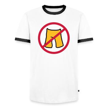 do not put on pants short shorts forbidden shield z - Men's Ringer Shirt - white/black - Front - AI Model Female 172 light (172cm) & AI Model Male 178 dark (178cm)
