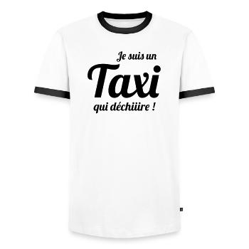 Je suis un Taxi qui déchiiiire ! - T-shirt contrasté Homme - blanc/noir - Devant - AI Model Female 172 light (172cm) & AI Model Male 178 dark (178cm)