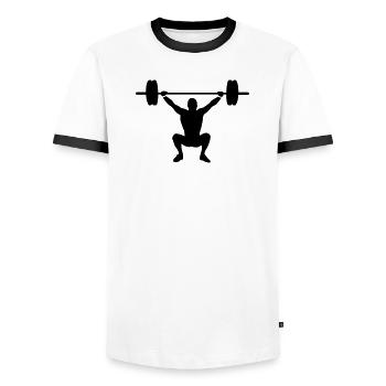 weight lifting - Men's Ringer Shirt - white/black - Front - AI Model Female 172 light (172cm) & AI Model Male 178 dark (178cm)