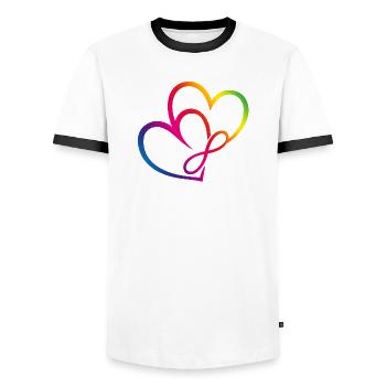 Zwei Herzen Regenbogen Infinity Love CSD LGBT - Männer Kontrast-T-Shirt - Weiß/Schwarz - Vorne - AI Model Female 172 light (172cm) & AI Model Male 178 dark (178cm)
