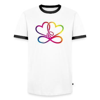 Zwei Herzen Regenbogen Infinity Love CSD LGBT - Männer Kontrast-T-Shirt - Weiß/Schwarz - Vorne - AI Model Female 172 light (172cm) & AI Model Male 178 dark (178cm)