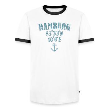 Hamburg Koordinaten - Männer Kontrast-T-Shirt - Weiß/Schwarz - Vorne - AI Model Female 172 light (172cm) & AI Model Male 178 dark (178cm)