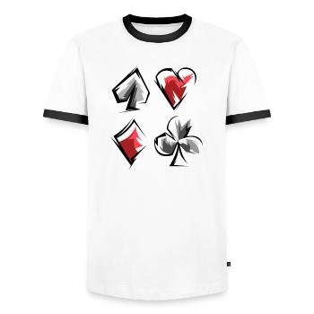 Skat Poker Rami Jeu de Cartes Costumes Coeur de Pique Caro - T-shirt contrasté Homme - blanc/noir - Devant - AI Model Female 172 light (172cm) & AI Model Male 178 dark (178cm)