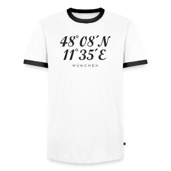 Münchener Koordinaten (Schwarz) München - Männer Kontrast-T-Shirt - Weiß/Schwarz - Vorne - AI Model Female 172 light (172cm) & AI Model Male 178 dark (178cm)