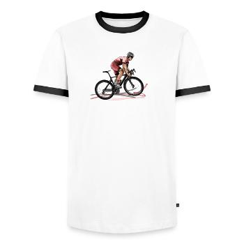 racing bicycle - Men's Ringer Shirt - white/black - Front - AI Model Female 172 light (172cm) & AI Model Male 178 dark (178cm)