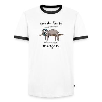 Faultier Schlaf Kopfhörer lustige Sprüche Symbol - Männer Kontrast-T-Shirt - Weiß/Schwarz - Vorne - AI Model Female 172 light (172cm) & AI Model Male 178 dark (178cm)