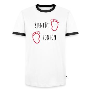 Bientôt Tonton / Bébé / Naissance / Oncle / Baby - T-shirt contrasté Homme - blanc/noir - Devant - AI Model Female 172 light (172cm) & AI Model Male 178 dark (178cm)