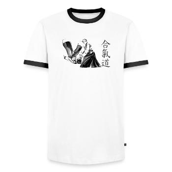 aikido - Men's Ringer Shirt - white/black - Front - AI Model Female 172 light (172cm) & AI Model Male 178 dark (178cm)