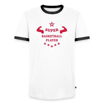 Basketball - Basket Ball - Game - Sport - Player - Men's Ringer Shirt - white/black - Front - AI Model Female 172 light (172cm) & AI Model Male 178 dark (178cm)