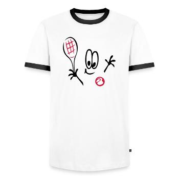 Sport, Tennis ,Tennisball, Comic - Männer Kontrast-T-Shirt - Weiß/Schwarz - Vorne - AI Model Female 172 light (172cm) & AI Model Male 178 dark (178cm)