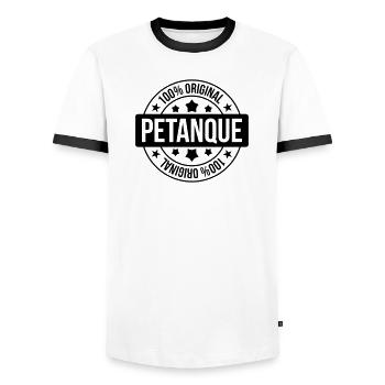 Petanque / Boules / Sport / Game / Pastis - Men's Ringer Shirt - white/black - Front - AI Model Female 172 light (172cm) & AI Model Male 178 dark (178cm)