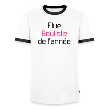 Petanque / Boules / Sport / Game / Pastis - Men's Ringer Shirt - white/black - Front - AI Model Female 172 light (172cm) & AI Model Male 178 dark (178cm)