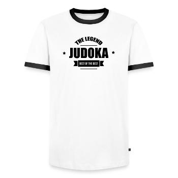 Judo / Judoka / Sport / Kampfkünste / Kampf - Männer Kontrast-T-Shirt - Weiß/Schwarz - Vorne - AI Model Female 172 light (172cm) & AI Model Male 178 dark (178cm)