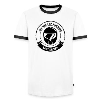 Go-Kart / Karting / Kart / Fahrer - Männer Kontrast-T-Shirt - Weiß/Schwarz - Vorne - AI Model Female 172 light (172cm) & AI Model Male 178 dark (178cm)