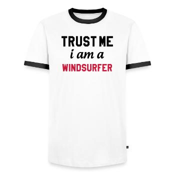 Windsurf Windsurfing Windsurfen Planche à voile - Men's Ringer Shirt - white/black - Front - AI Model Female 172 light (172cm) & AI Model Male 178 dark (178cm)