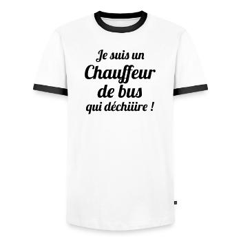 Bus / Conducteur / Travail / Métier / Job - T-shirt contrasté Homme - blanc/noir - Devant - AI Model Female 172 light (172cm) & AI Model Male 178 dark (178cm)