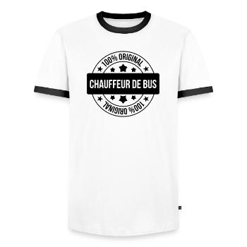 Bus / Conducteur / Travail / Métier / Job - T-shirt contrasté Homme - blanc/noir - Devant - AI Model Female 172 light (172cm) & AI Model Male 178 dark (178cm)