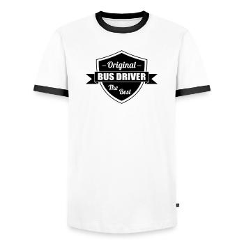 Bus / Conducteur / Travail / Métier / Job - T-shirt contrasté Homme - blanc/noir - Devant - AI Model Female 172 light (172cm) & AI Model Male 178 dark (178cm)