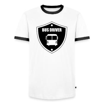 Bus / Conducteur / Travail / Métier / Job - T-shirt contrasté Homme - blanc/noir - Devant - AI Model Female 172 light (172cm) & AI Model Male 178 dark (178cm)