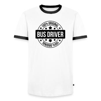 Bus / Conducteur / Travail / Métier / Job - T-shirt contrasté Homme - blanc/noir - Devant - AI Model Female 172 light (172cm) & AI Model Male 178 dark (178cm)