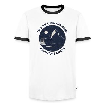 Take The Long Way Home Adventure T-Shirt - Männer Kontrast-T-Shirt - Weiß/Schwarz - Vorne - AI Model Female 172 light (172cm) & AI Model Male 178 dark (178cm)
