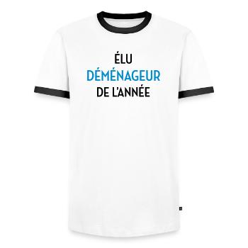 Déménageur / Déménagement / Déménager / Camion - T-shirt contrasté Homme - blanc/noir - Devant - AI Model Female 172 light (172cm) & AI Model Male 178 dark (178cm)