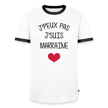 Marraine Parrain Bébé Naissance Tante Amour - T-shirt contrasté Homme - blanc/noir - Devant - AI Model Female 172 light (172cm) & AI Model Male 178 dark (178cm)