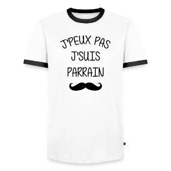 Parrain / Oncle / Tonton / Famille / Filleul - T-shirt contrasté Homme - blanc/noir - Devant - AI Model Female 172 light (172cm) & AI Model Male 178 dark (178cm)