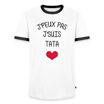 Tante / Tata / Marraine / Oncle / Nourrice / Bébé - T-shirt contrasté Homme - blanc/noir - Devant - AI Model Female 172 light (172cm) & AI Model Male 178 dark (178cm)