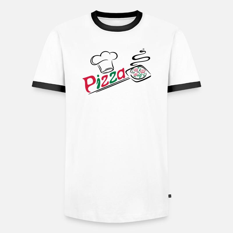 Pizza baker with cooking cap - Men's Ringer Shirt - white/black
