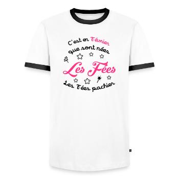 Fée / Fille / Reine / Naissance / Bébé / Février - Men's Ringer Shirt - white/black - Front - AI Model Female 172 light (172cm) & AI Model Male 178 dark (178cm)