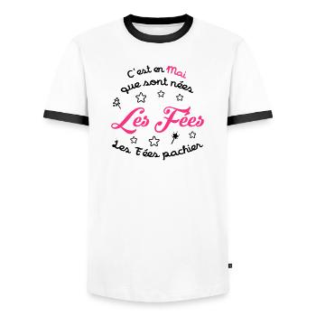 Fée / Fille / Reine / Naissance / Bébé / Mai - Men's Ringer Shirt - white/black - Front - AI Model Female 172 light (172cm) & AI Model Male 178 dark (178cm)