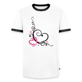 Two hearts with ornament - Men's Ringer Shirt - white/black - Front - AI Model Female 172 light (172cm) & AI Model Male 178 dark (178cm)