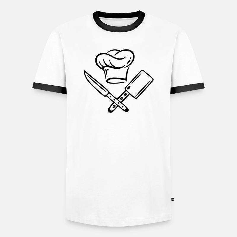 Kochen, Kochmütze mit Messer - Männer Kontrast-T-Shirt - Weiß/Schwarz