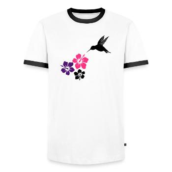 Kolibri mit Hibiskusblüten, hummingbird - Männer Kontrast-T-Shirt - Weiß/Schwarz - Vorne - AI Model Female 172 light (172cm) & AI Model Male 178 dark (178cm)