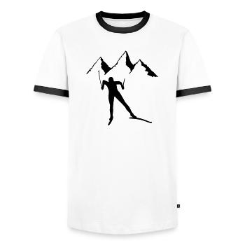 ski langlauf wintersport - Männer Kontrast-T-Shirt - Weiß/Schwarz - Vorne - AI Model Female 172 light (172cm) & AI Model Male 178 dark (178cm)