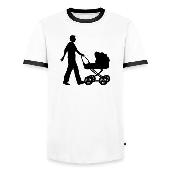 vater kind kinderwagen - Männer Kontrast-T-Shirt - Weiß/Schwarz - Vorne - AI Model Female 172 light (172cm) & AI Model Male 178 dark (178cm)