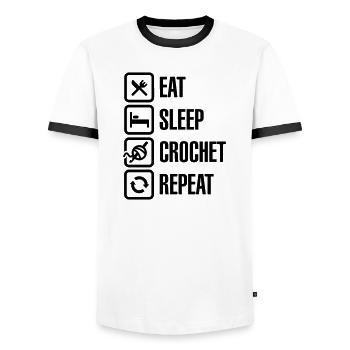 Eat Sleep Crochet Repeat - Männer Kontrast-T-Shirt - Weiß/Schwarz - Vorne - AI Model Female 172 light (172cm) & AI Model Male 178 dark (178cm)
