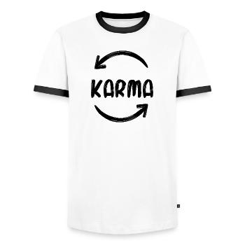 Karma Rebirth Buddhism Spirituality Say - Men's Ringer Shirt - white/black - Front - AI Model Female 172 light (172cm) & AI Model Male 178 dark (178cm)