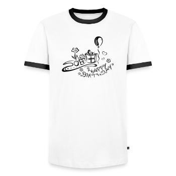 Happy Birthday motif, Congratulations - Men's Ringer Shirt - white/black - Front - AI Model Female 172 light (172cm) & AI Model Male 178 dark (178cm)