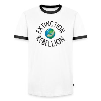 Extinction Rebellion Planet Earth noir - T-shirt contrasté Homme - blanc/noir - Devant - AI Model Female 172 light (172cm) & AI Model Male 178 dark (178cm)