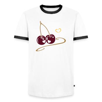 Two cherries with hearts, in love. - Men's Ringer Shirt - white/black - Front - AI Model Female 172 light (172cm) & AI Model Male 178 dark (178cm)