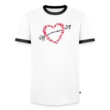 Grand coeur avec une flèche de nombreux cœurs. - T-shirt contrasté Homme - blanc/noir - Devant - AI Model Female 172 light (172cm) & AI Model Male 178 dark (178cm)